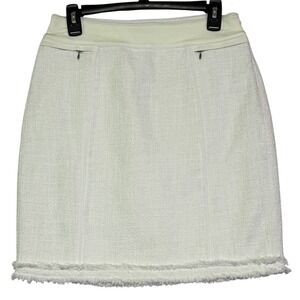 White House Black Market Womens Tweed Skirt Size 4 Fringe Hem Pencil‎ career